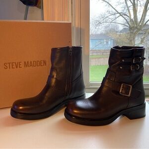 Steve Madden Brown Leather Moto Boots “Archie”